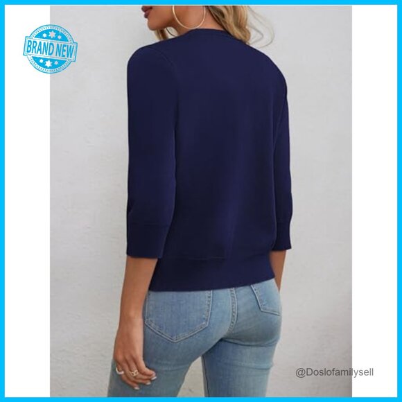 Lightweight Cropped Cardigan 3/4 Sleeve Open Front Shrug Chic Minimal Style - Picture 3 of 5